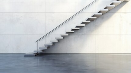 Obraz premium Modern Minimalist Staircase Design in Contemporary Interior Space with Smooth Walls and Polished Floor Offering a Sense of Cleanliness and Simplicity