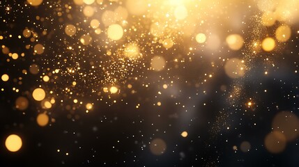 A festive fireworks scene with golden bursts of light and shimmering bokeh effects against a dark, elegant background