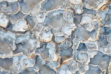 Fototapeta premium Cracked mud displays intricate textures and patterns in varying shades of blue and gray, highlighting the unique beauty of this arid landscape under sunlight.