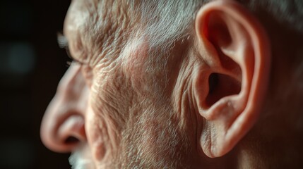 Naklejka premium Effects of Hearing Loss in Aging Depicted Through Close-Up of Elderly Man's Ear