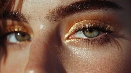 photorealistic minimalistic bold metallic eyeliner framing bright eyes, paired with neutral lips