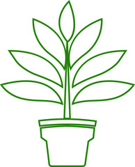 Flower plant pot line icon. Home plant leaf gardening symbol black and green vector isolated on transparent background. Plant garden floral growth nature sign Pictogram for web