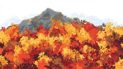 Vibrant autumn foliage surrounds a majestic mountain under a clear sky