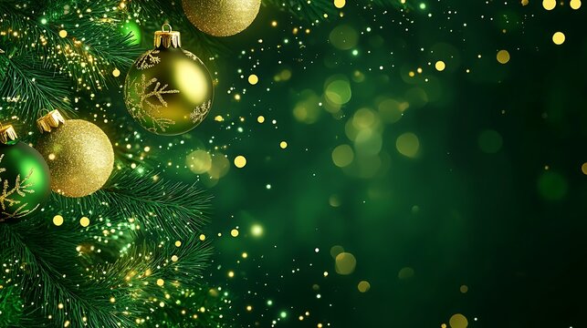 A green-themed Christmas and New Year banner featuring glowing elements and room for promotional messages