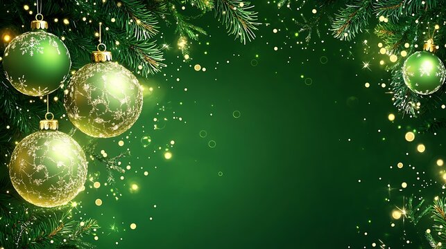 A green-themed Christmas and New Year banner featuring glowing elements and room for promotional messages