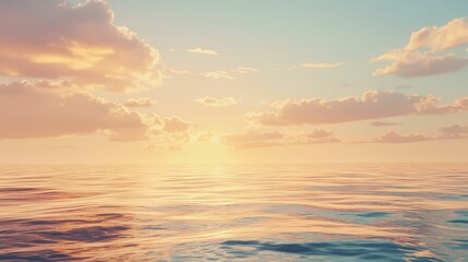 Fototapeta premium Serene Ocean Sunrise Over Calming Waters with Gentle Waves and Soft Pastel Skies in a Tranquil Atmosphere for Relaxation and Peaceful Moments