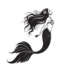 A drawing of a Mermaid black vector