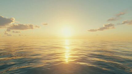Obraz premium Serene Sunrise Over Calm Ocean Waters with Gentle Waves and Soft Clouds Reflecting Golden Light in the Peaceful Horizon of a New Day