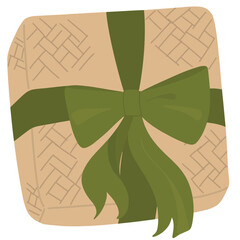 a portrait of woven bamboo a rectangle shape packaging with green ribbon eid ramadan hampers illustration