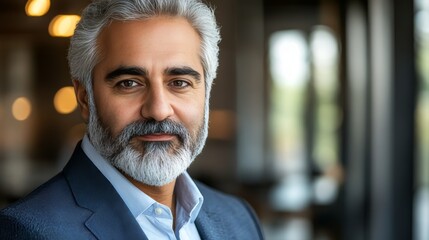 Fototapeta premium Mature caucasian male in business attire with gray beard in office setting