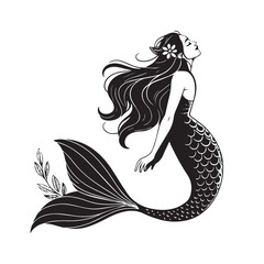 A drawing of a Mermaid black vector