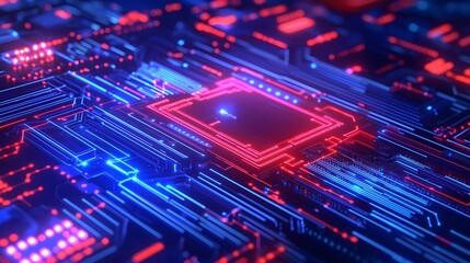 Obraz premium Futuristic Circuit Board with Glowing Lines