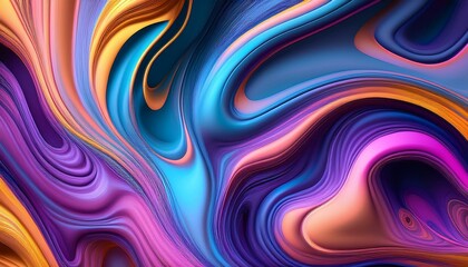 Obraz premium A dynamic, fluid 3D texture with vibrant neon colors swirling in abstract patterns.