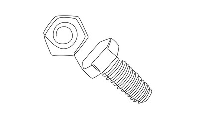 continuous line of bolt and nuts illustration