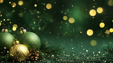 A stylish holiday background in green tones with shimmering accents and a blank space for advertisements or announcements