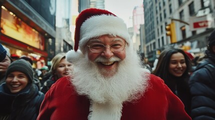 Fototapeta premium Happy Santa Claus in the middle of a busy New York street