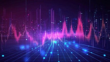 Digital Interface with Glowing Data Connections in Urban Setting