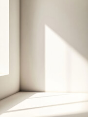 Fototapeta premium Natural light streams into a minimalistic corner creating serene shadows in a bright space