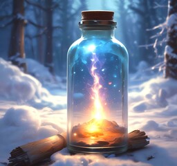 Obraz premium Illustration of bottle with magic spark inside.