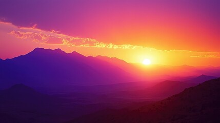 Naklejka premium Breathtaking Sunset Over Majestic Mountains with Vibrant Colors Blending Together in a Stunning Twilight Sky, Creating a Serene and Inspirational Landscape Scene