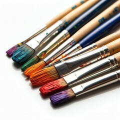 Obraz premium a colorful set of paintbrushes close up on a white surface