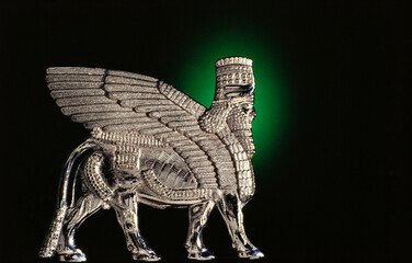 Parsi Zoroastrian symbol Faravahar Farvahar on black background