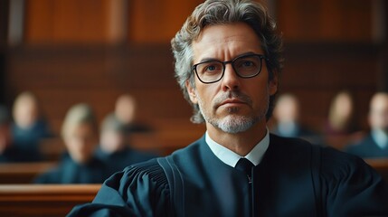 Impartial Male Judge Listening Intently to Pleaded Case for Unbiased Verdict