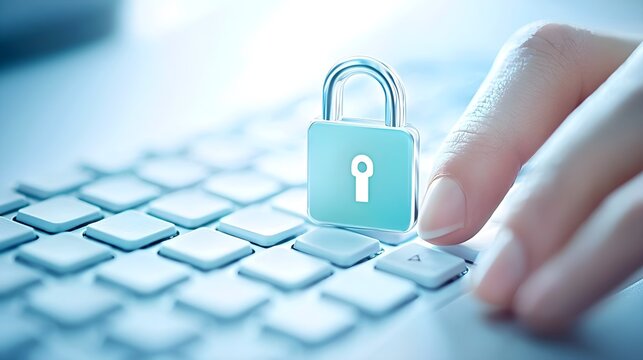 Online Security: Finger Pressing Padlock on Keyboard