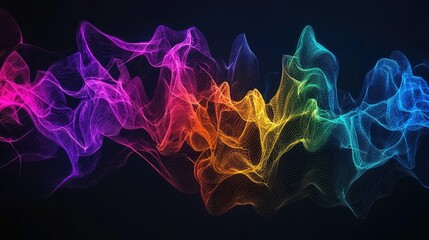 Obraz premium Vibrant Abstract Waves of Colorful Light Representing Energy and Motion in a Digital Space with Soft Flowing Patterns on a Dark Background