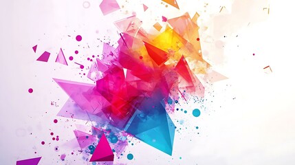 Minimalistic party invitation with geometric shapes and vibrant color splashes symbolizing the New Year celebration