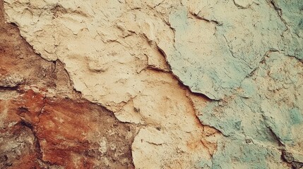 Fototapeta premium Textured Wall Surface Showing Layers of Cracked Paint in Earthy Tones, Highlighting the Beauty of Weathered Materials and Rustic Aesthetics for Artistic Projects