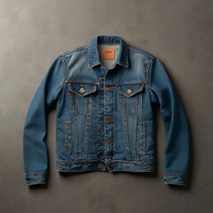 Naklejka premium Plain Denim Jacket Mockup Folded Neatly On A Soft, Textured Surface