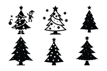 A black silhouette of a Christmas tree , isolated on a white background.  High contrast, simple, vector style.