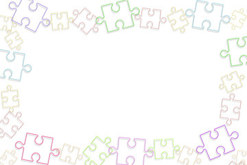 色んな大きさのカラフルなパズルの形をしたワイヤーの四角いフレーム