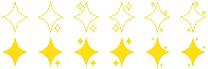 Abstract Twinkle Sparkle stars icons collection. Spark asterisk shapes set. Black silhouette. Starburst Bling magic shine effect. Simple retro style Element for card, banner, icon, logo, poster design