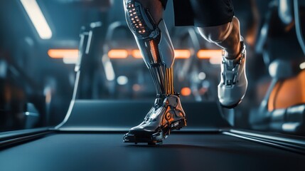 Futuristic Athlete: Cyborg Running on Treadmill
