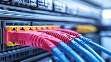 Network Cables Connected to Server Rack