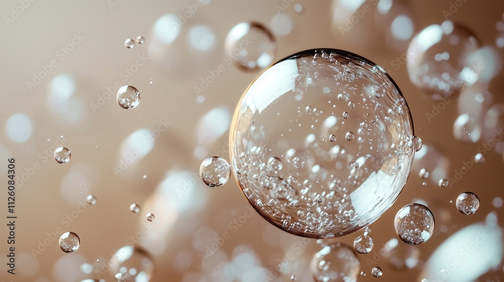 Poster delicate bubbles drift through the air, capturing light and reflecting the rich mocha hues around th