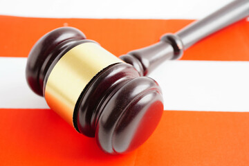 Austria law, Legal, justice and agreement, wooden court gavel on flag.