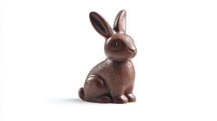 Obraz premium Chocolate Rabbit Sculpture on White Background for Easter Treats