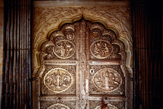 old silver metal closed temple door India
