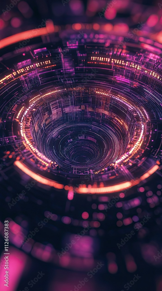 Poster abstract digital vortex of light and data streams