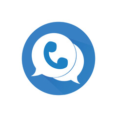 White Telephone with speech bubble chat icon isolated. Support customer service