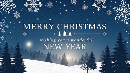 Serene Winter Landscape with _Merry Christmas_ and Snowflakes V2