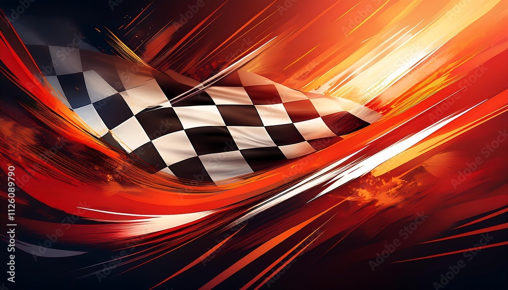 Poster Dynamic racing flag in vibrant motion.
