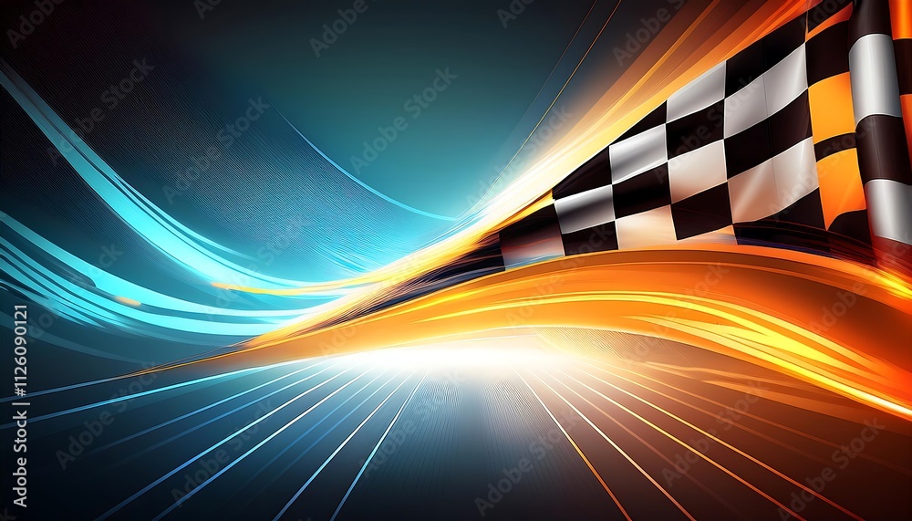 Poster Dynamic racing scene with a checkered flag.