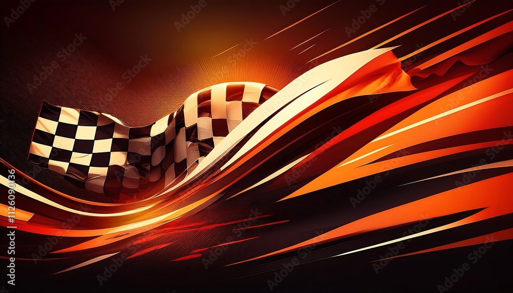 Poster Dynamic racing scene with a checkered flag.