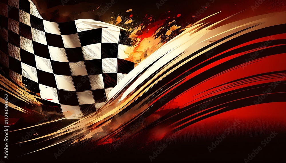 Poster Dynamic racing theme with a checkered flag.