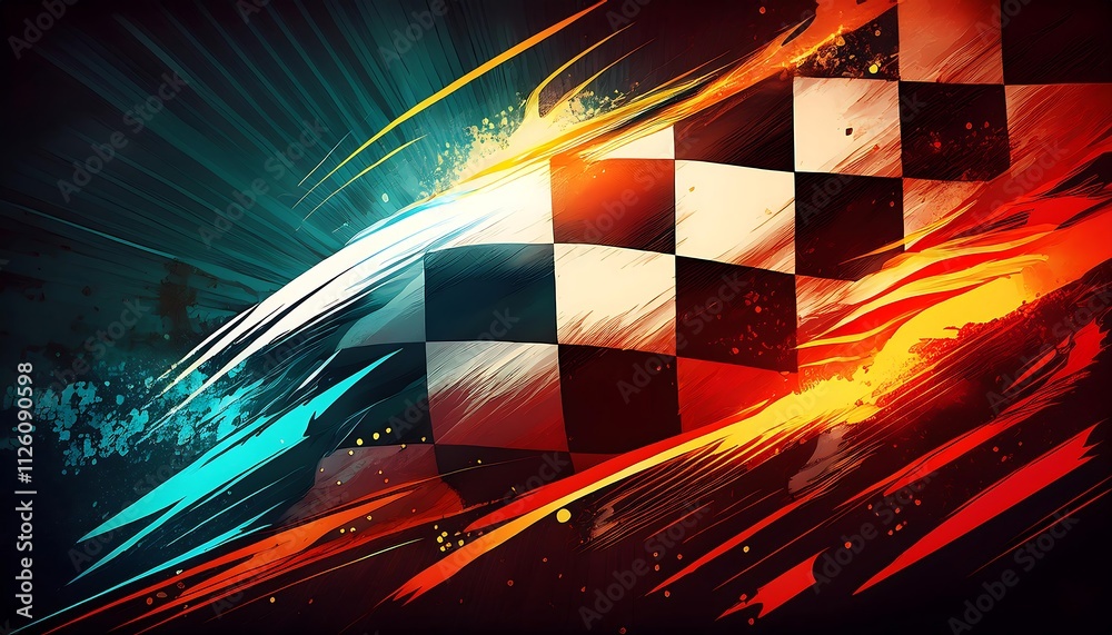 Poster dynamic racing checkered flag design.