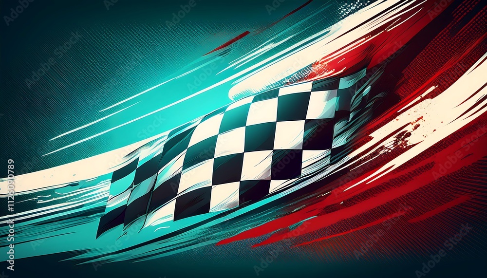 Poster Dynamic checkered flag in motion.